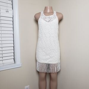 ASTR Creme Fringed Mini Dress